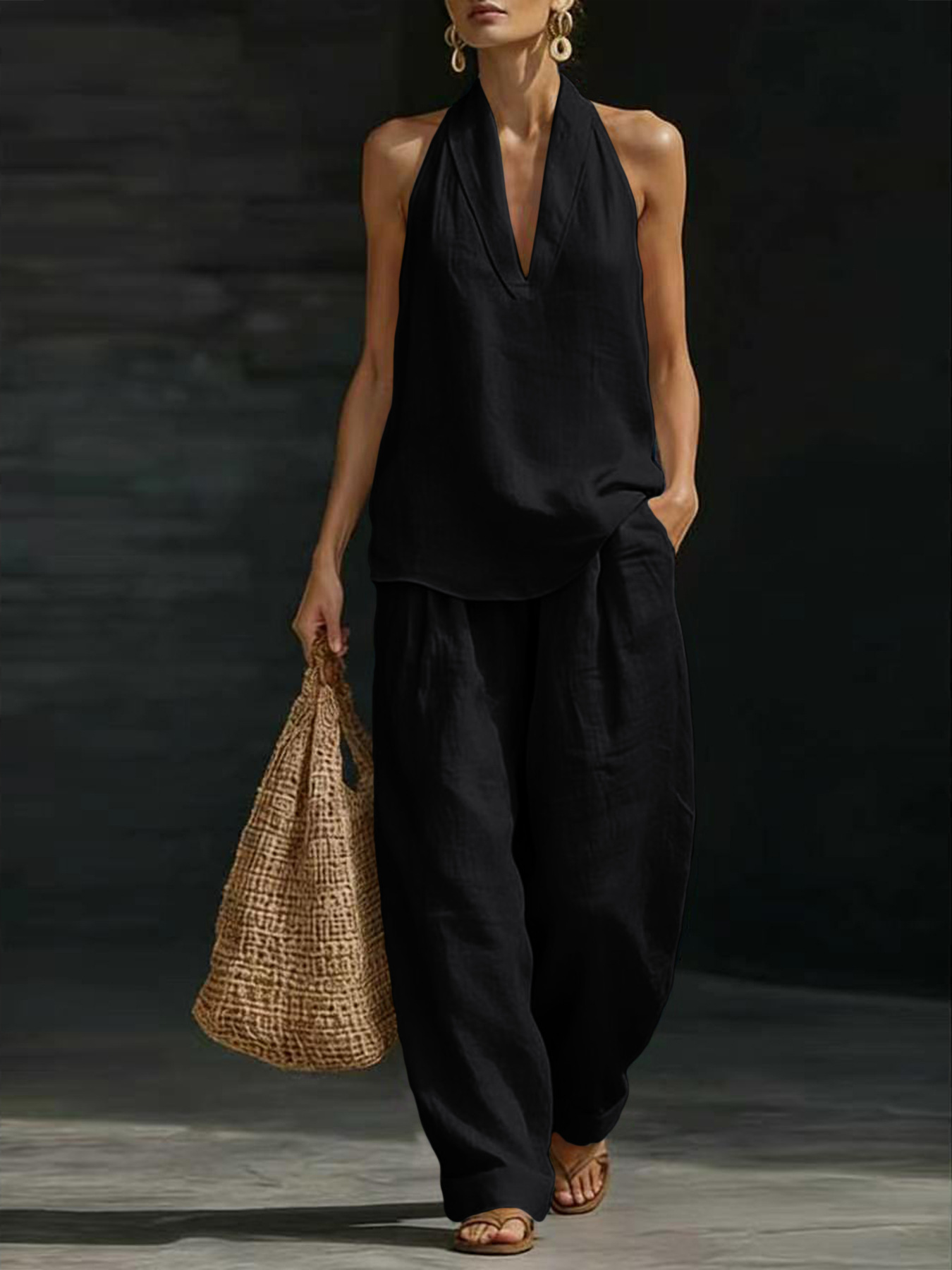 Women Linen 2 Piece Outfit Hal - огляд і ціна Linen Pant Wide